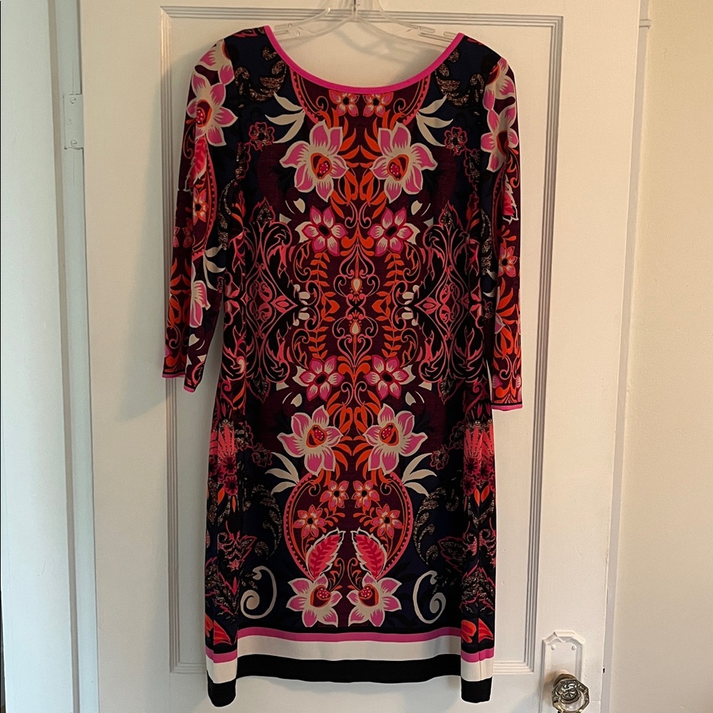 Navy & Pink Print Dress Women’s size 10. Very comfy with stretch